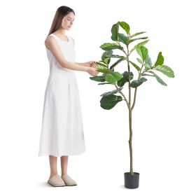 VEVOR Artificial Fiddle Leaf Fig Tree, 5 FT, Secure PE Material & Anti-Tip Tilt Protection Low-Maintenance Faux Plant