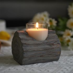 3.54'' H Rustic Washed Gray Wooden Single Compartment Candle Holder