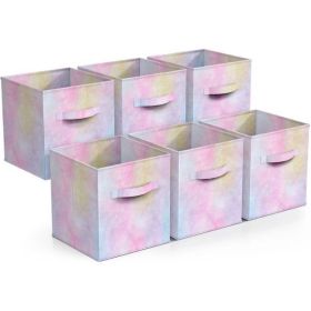 Colorful Cube Storage Bins, Set of 6 Foldable Collapsible Storage Box with Handles, 11" Fabric Storage Cubes Organizers for Shelves, Pink