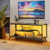 TV Stand with Power Outlets and LED Lights - TV Stand for TVs up to 55 Inch, Entertainment Center with Shelves