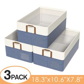 Clothes Organizer,3 Pack Large Wardrobe Storage basket,  Foldable Fabric Drawer Organizer Storage Bin with Dual Handles Boxes Transparent label