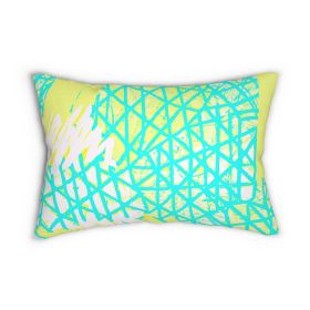 Decorative Lumbar Throw Pillow - Cyan Blue Lime Green And White Pattern