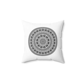 Decorative Throw Pillow Case, White And Black Round Geometric Boho Pattern