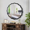 Solid Wood Wavy Mirror-Black Vanity Mirror Wall Decor 36" x 36" Modern Mirror Wall Decor for Bathroom, Bedroom, Living Room, Dining Room, Cloakroom