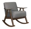 Modern Home Furniture 1pc Rocking Chair Gray Fabric Upholstered Dark Walnut Finish Wood Cushion Seat and Back