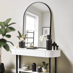 36"x24" Morden Arched Alloy Aluminium Framed Black Wall-Mounted Vanity Mirror Bathroom Vanity Mirror for Bedroom Entryway, Living/Dressing Room