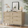 Rattan 6 Drawer Dresser for Bedroom, Wood Dresser & Chest of Drawers with Metal Handles 51"