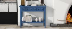 TREXM Rustic Console Table with Open Shelf, Rubber Wood Legs, Ideal for Entryways, Living Rooms, and Hallways (Navy)