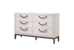 1pc Unique Design Contemporary Dresser Bedroom Wooden Furniture Solid Wood 6- Drawers Storage Beige White Finish