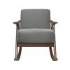 Modern Home Furniture 1pc Rocking Chair Gray Fabric Upholstered Dark Walnut Finish Wood Cushion Seat and Back