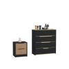 Canby 2 Piece Bedroom Set, Nightstand + Drawer Dresser, Black / Pine / Light Oak