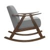 Modern Home Furniture 1pc Rocking Chair Gray Fabric Upholstered Dark Walnut Finish Wood Cushion Seat and Back