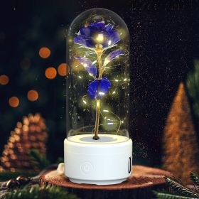 Creative 2 In 1 Rose Flowers LED Light And Bluetooth-compatible Speaker Valentine's Day Gift Rose Luminous Night Light Ornament In Glass Cover (Option: White Base Purple Flower)