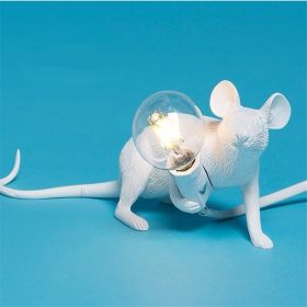 Nordic Creative Mini Animal Mouse Lamp Living Room Dining Room Bedroom Clothing Store Personalized Eye Protection Gift Resin Table Lamp (Option: White-Prone position-UK)