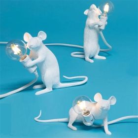 Nordic Creative Mini Animal Mouse Lamp Living Room Dining Room Bedroom Clothing Store Personalized Eye Protection Gift Resin Table Lamp (Option: White combination-3pcs-UK)