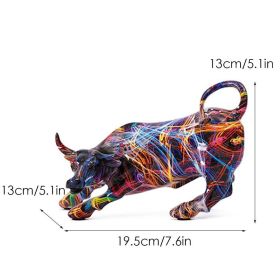 NORTHEUINS Resin Wall Street Bull Figurine Cattle OX Statue Market Miam Bull Home Feng Shui Art Official Desktop Decor Sculpture (Color: 901 (3))