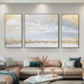 Hand Painted Abstract Gold Foil Art Wall Picture Handmade Golden Sky Landscape Canvas Oil Painting For Living Room Home Decor Living Room hallway bedr (size: 35X70cmX2P+70X70cm)