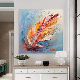 Handmade Oil Painting Original Abstract Feather Oil Painting on Canvas Large Wall Art Yellow Texture Painting Minimalist Art Custom Living Room Decor (Style: 01, size: 100x100cm)