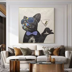 Handmade Oil Painting Custom Abstract French Bulldog Oil Painting on Canvas Original Funny Pet Painting Modern Living room Wall Decor Modern Cute Dog (Style: 01, size: 90x90cm)