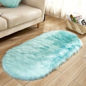 1pc Super Soft Area Rug, Plush Fluffy Faux Sheepskin Oval Floor Mat For Living Room Bedroom, Machine Washable Bedside Rugs (Color: Light Blue, size: 31.5*47.24inch)