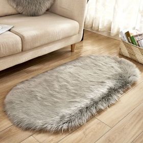 1pc Super Soft Area Rug, Plush Fluffy Faux Sheepskin Oval Floor Mat For Living Room Bedroom, Machine Washable Bedside Rugs (Color: grey, size: 31.5*47.24inch)