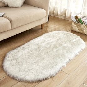 1pc Super Soft Area Rug, Plush Fluffy Faux Sheepskin Oval Floor Mat For Living Room Bedroom, Machine Washable Bedside Rugs (Color: White Gray Tip, size: 31.5*47.24inch)