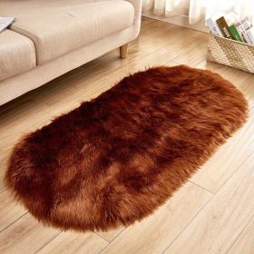 1pc Super Soft Area Rug, Plush Fluffy Faux Sheepskin Oval Floor Mat For Living Room Bedroom, Machine Washable Bedside Rugs (Color: Coffee, size: 23.62*35.43inch)