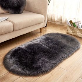 1pc Super Soft Area Rug, Plush Fluffy Faux Sheepskin Oval Floor Mat For Living Room Bedroom, Machine Washable Bedside Rugs (Color: Dark Grey, size: 31.5*47.24inch)