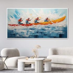 Hand Painted Oil Painting Original Kayaking Sports Wall Art Sea Surfing Landscape Art Large Blue Ocean Canvas Oil Painting 3D Textured Hand Knife Pain (Style: 01, size: 60x120cm)