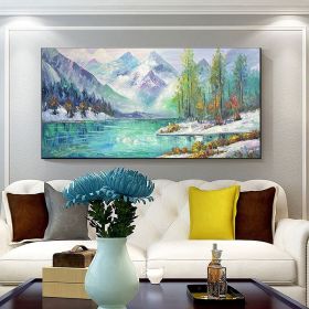 Hand Painted Oil Painting Snow mountain oil painting Large original oil painting Abstract art on canvas Living room oil painting Wall art nature home (Style: 01, size: 75x150cm)