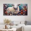 Hand Painted Oil Painting Hand Painted Creative Flower Field Sheep Canvas Oil Painting Large Original Animal Portrait Art Interesting Home Wall Decor