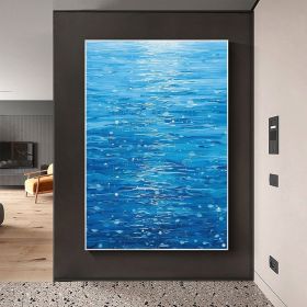 Hand Painted Oil Painting Abstract Water Surface Oil Painting on Canvas Original Seascape Painting Rain Scene Wall Decor Bedroom Home Decor Large Blue (Style: 01, size: 90x120cm)