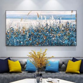 Hand Painted Oil Paintings Hand Painted Wall Art Abstract Plant Floral Blue Lavender Living Room Hallway Bedroom Luxurious Decorative Painting (Style: 01, size: 70x140cm)