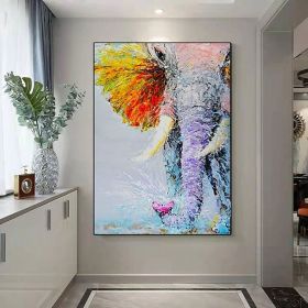 Handmade Oil Painting Canvas Wall Art Decoration Modern Animal Colourful Elephant Home Entryway Living Room Bedroom Luxurious Decoration Painting (Style: 01, size: 50x70cm)