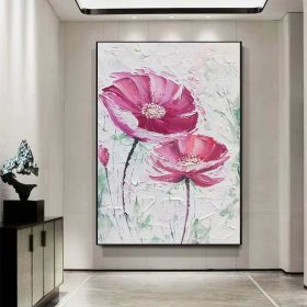 Hand painted Large Abstract Original Palette Knife Flower Oil Painting On Canvas Pink White Flower Living room Wall Decor Texture frame painting (Style: 01, size: 100x150cm)