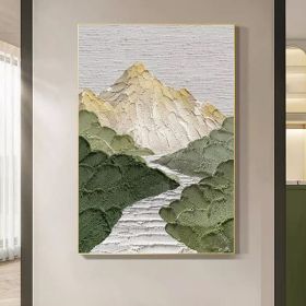 Hand Painted Oil Painting Mountains Landscape Art Painting Green Abstract Wall Art Large Textured Canvas Art Light Green Landscape Painting Sky Abstra (Style: 01, size: 150x220cm)