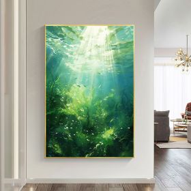 Hand Painted Oil Painting Abstract Water Scenery Oil Painting on Canvas Original Landscape Painting Living Room Home Decor Green Wall Art Custom Plant (Style: 01, size: 50x70cm)