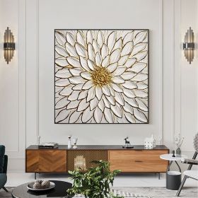 Handmade Oil Painting Original Blooming Flower Oil Painting on Canvas Textured Wall Art Abstract Gold Art Custom Gold Foil Painting Living Room Wall D (Style: 01, size: 70x70cm)