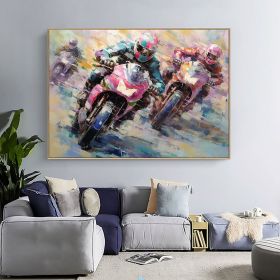 Hand Painted Oil Painting Motor Competition Oil Painting on Canvas Original Racer Art Decor Abstract Motorcycle Painting Living room Home Decor Modern (Style: 01, size: 90x120cm)