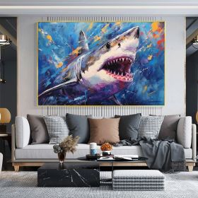 Hand Painted Oil Painting Abstract Shark Oil Painting on Canvas Original Animal Art Custom Ocean Painting Living room Wall Decor Large Wall Art Blue A (Style: 01, size: 50x70cm)