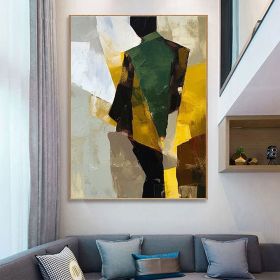 Hand Painted Oil Painting Abstract Figure Oil Painting on Canvas Elegant man in suit abstract painting Modern Geometric Oil Painting on Canvas Living (Style: 01, size: 100x150cm)