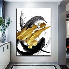 Hand Painted Oil Painting Black Gold Nordic Fashion Pop Abstract-Hand-Painted- Oil Painting Handmade- Wall Art Hand Paint - For Home Decoration (Style: 01, size: 90x120cm)