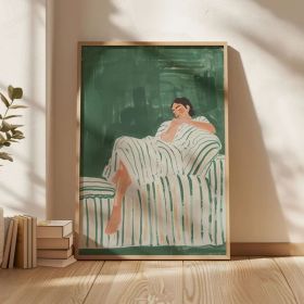 Emerald Green Abstract People Large Wall Art Contemporary Artwork Minimalist oli painting Living Room Wall Art Stripe Woman painting (Style: 01, size: 140x210cm)