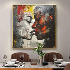 Original Kissing Couple Oil Painting Couple Lovers Canvas Wall Art Valentines Artwork Romantic Kissing Wall Art Modern Art for Bedroom (Style: 01, size: 160x160cm)