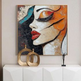 Large Figure Oil Painting on Canvas Original Woman Face Wall Art Abstract Portrait Figure Painting Textured Wall Art Living Room Decor (Style: 01, size: 120x120cm)