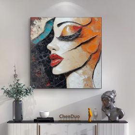 Large Figure Oil Painting on Canvas Original Woman Face Wall Art Abstract Portrait Figure Painting Textured Wall Art Living Room Decor (Style: 01, size: 140x140cm)