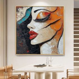 Large Figure Oil Painting on Canvas Original Woman Face Wall Art Abstract Portrait Figure Painting Textured Wall Art Living Room Decor (Style: 01, size: 160x160cm)