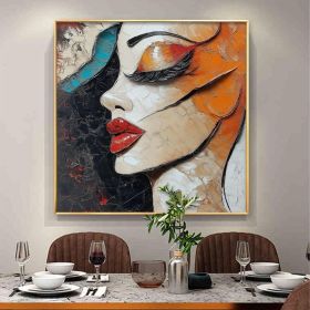 Large Figure Oil Painting on Canvas Original Woman Face Wall Art Abstract Portrait Figure Painting Textured Wall Art Living Room Decor (Style: 01, size: 60x60cm)