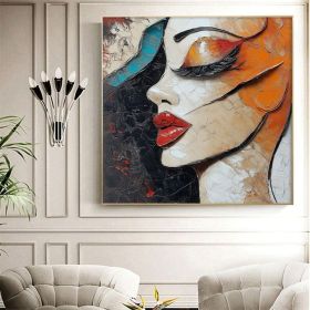 Large Figure Oil Painting on Canvas Original Woman Face Wall Art Abstract Portrait Figure Painting Textured Wall Art Living Room Decor (Style: 01, size: 80x80cm)