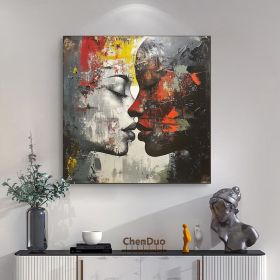 Original Kissing Couple Oil Painting Couple Lovers Canvas Wall Art Valentines Artwork Romantic Kissing Wall Art Modern Art for Bedroom (Style: 01, size: 60x60cm)